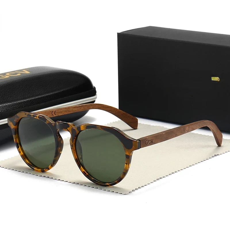 Walnut Wood Hawksbill Leopard Grain Polarized Sunglasses - Ultralight Frames