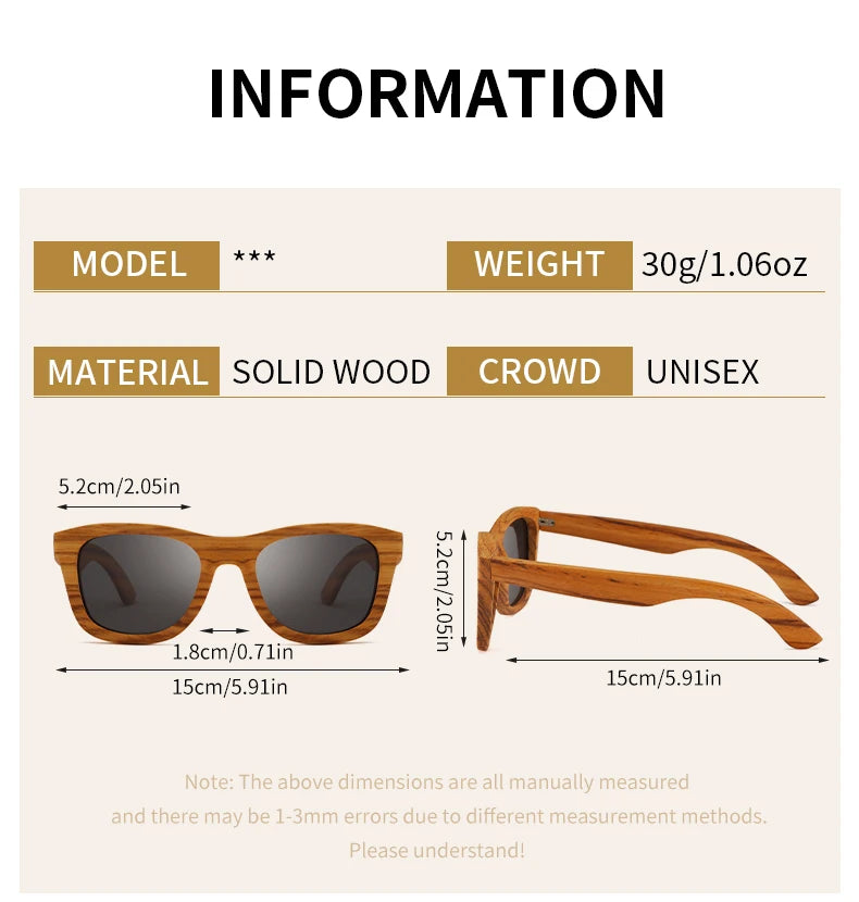 Oyalie Handcrafted Natural Zebra Wood Frame Sunglasses- Natural and Fashionable Symbiosis.
