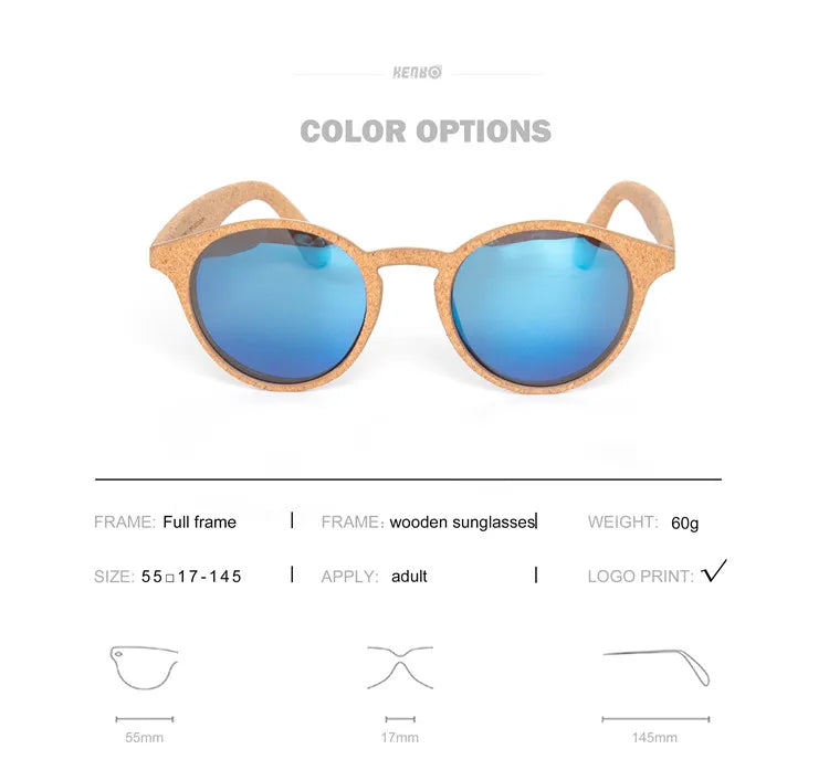 Kenbo Wood Bamboo Grain Polarized Sunglasses With Case - Wooden Sunglasses