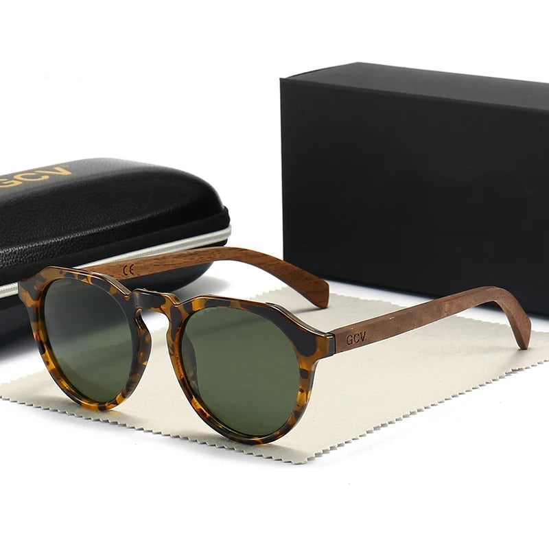 Walnut Wood Hawksbill Leopard Grain Polarized Sunglasses - Ultralight Frames