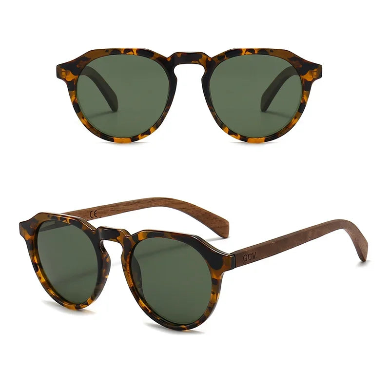 Walnut Wood Hawksbill Leopard Grain Polarized Sunglasses - Ultralight Frames