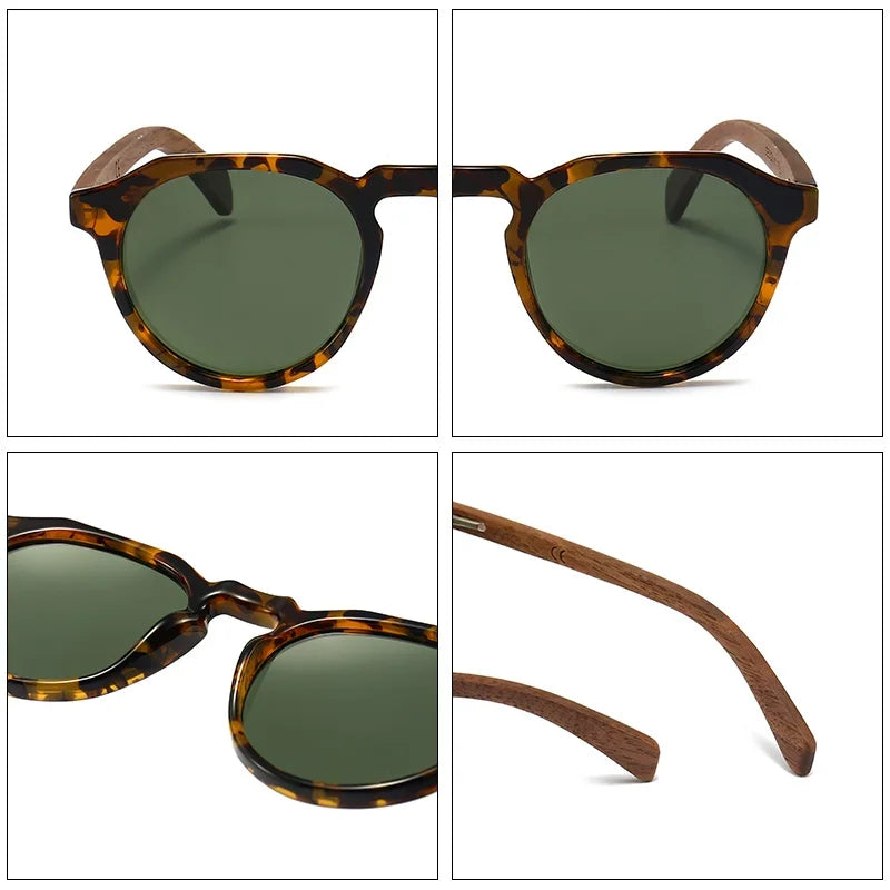 Walnut Wood Hawksbill Leopard Grain Polarized Sunglasses - Ultralight Frames