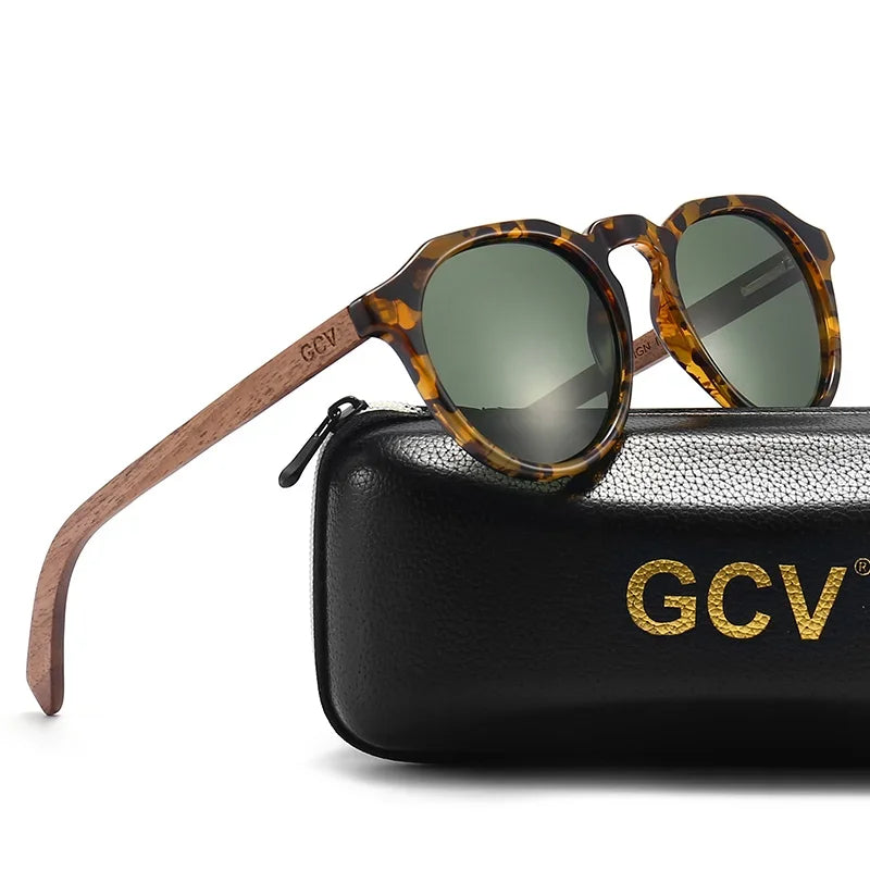 Walnut Wood Hawksbill Leopard Grain Polarized Sunglasses - Ultralight Frames