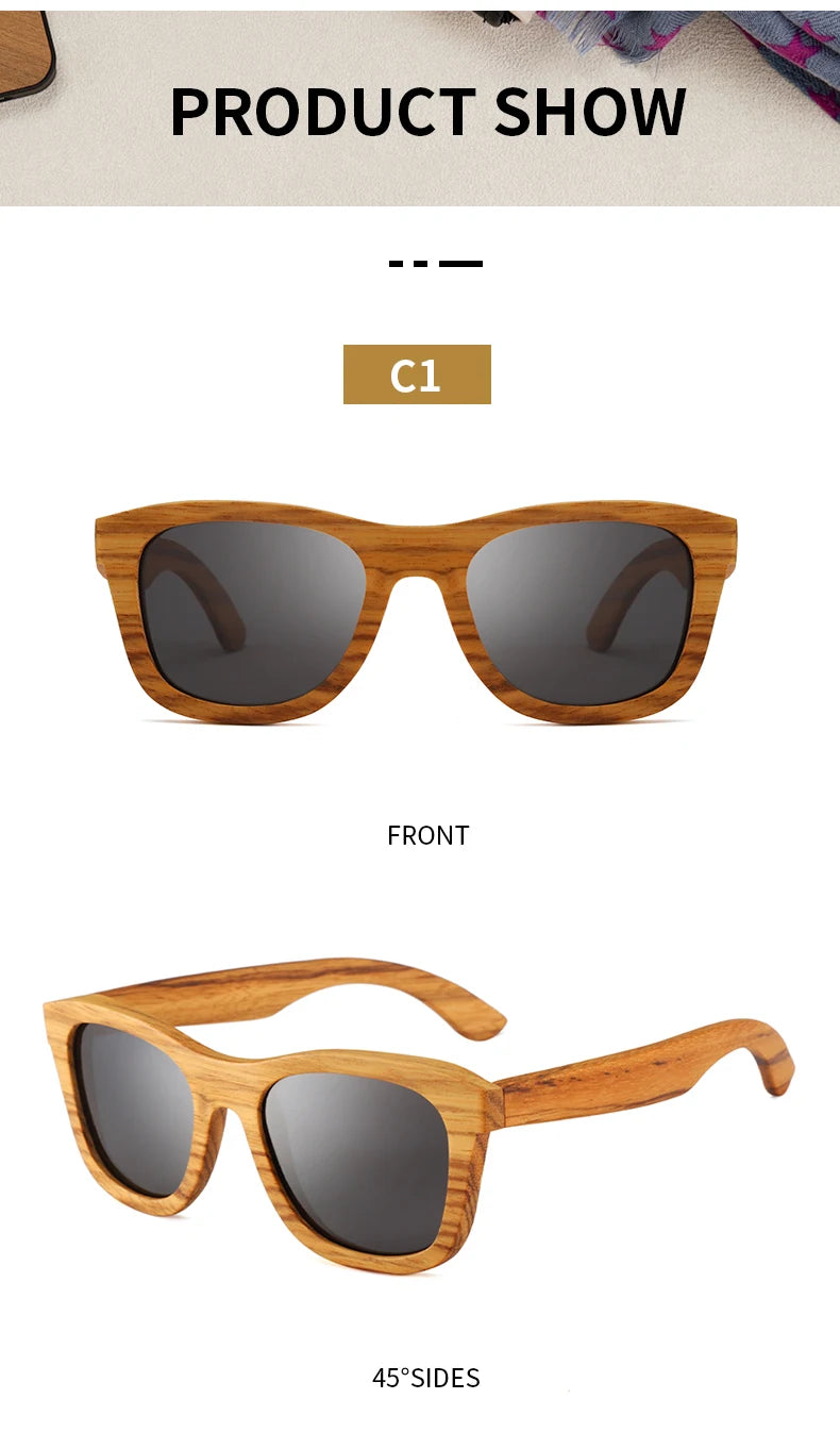 Oyalie Handcrafted Natural Zebra Wood Frame Sunglasses- Natural and Fashionable Symbiosis.