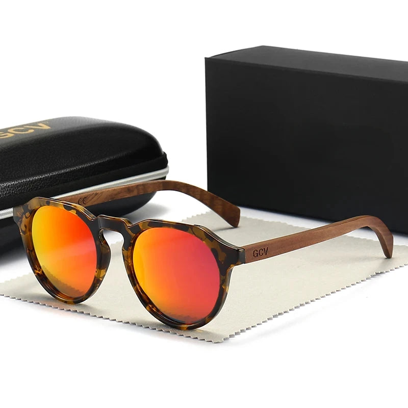 Walnut Wood Hawksbill Leopard Grain Polarized Sunglasses - Ultralight Frames