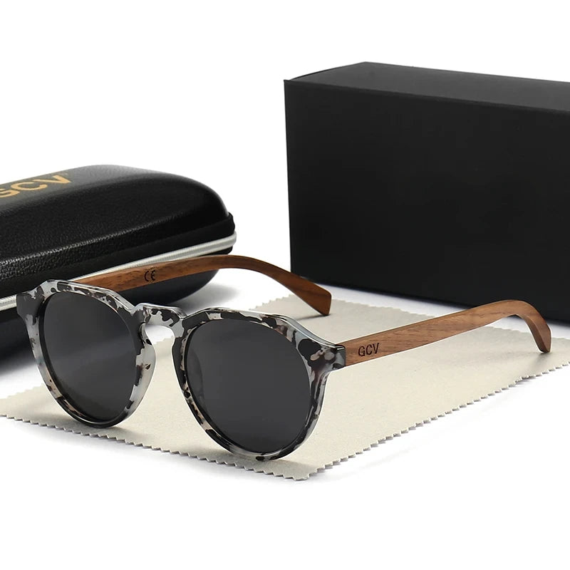 Walnut Wood Hawksbill Leopard Grain Polarized Sunglasses - Ultralight Frames