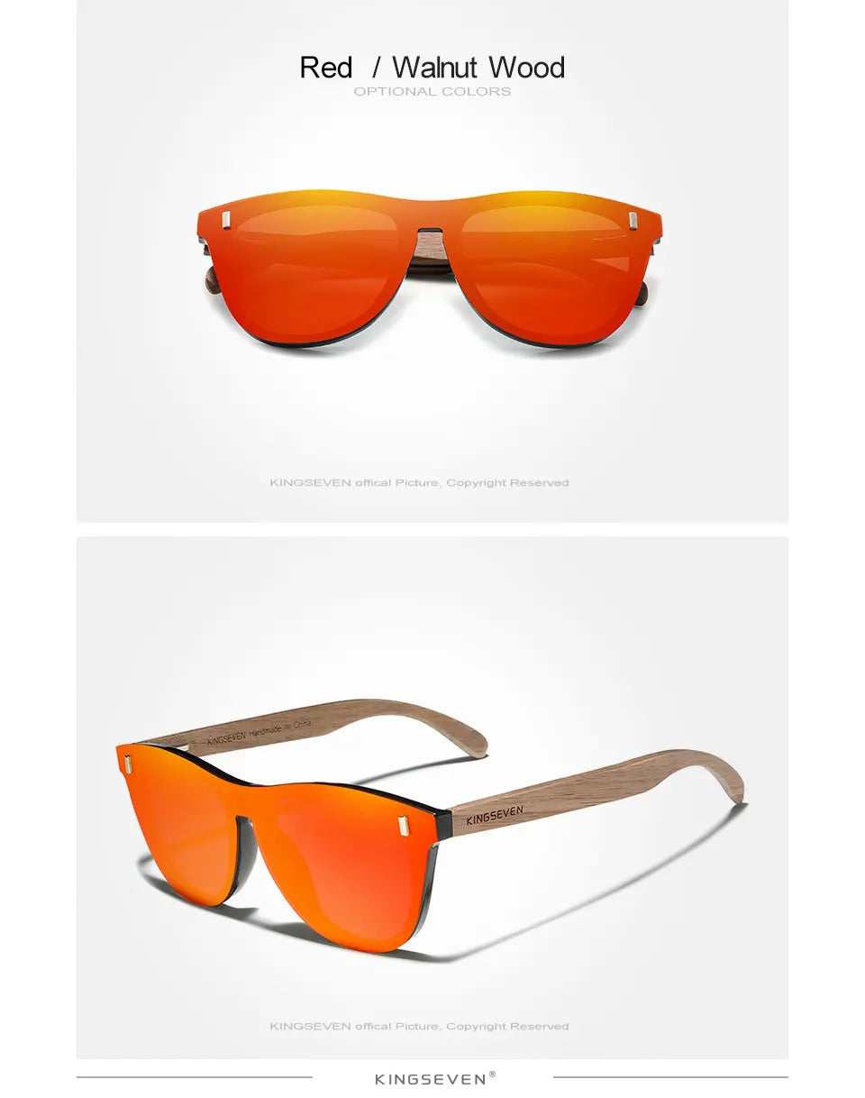 Vintage Walnut Wood Sunglasses - UV400 Protection Square Sunglasses