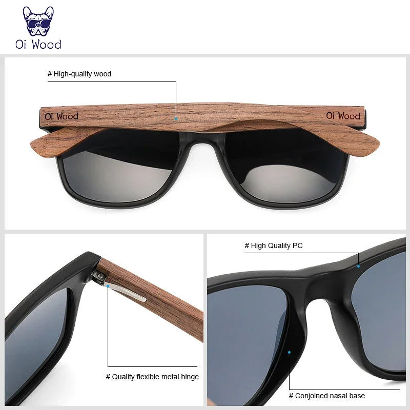 Oi Wood Brand Natural Wooden Sunglasses - Polarized Oculus De Sol Masculino New TR90 Frames