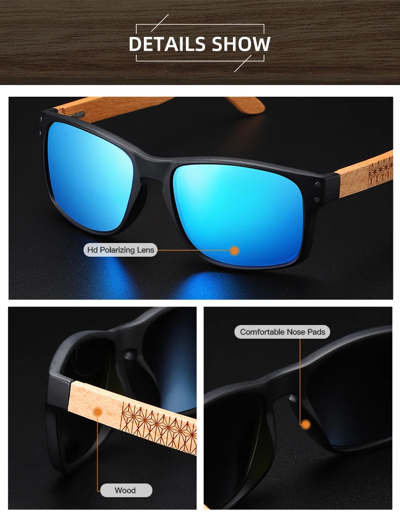 Beech Wood Handmade Sunglasses -Polarized Eyewear, Reinforced Hinge