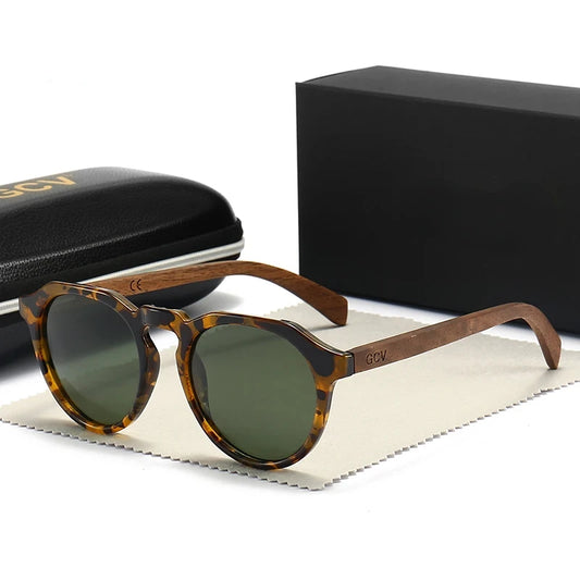 Walnut Wood Hawksbill Leopard Grain Polarized Sunglasses - Ultralight Frames