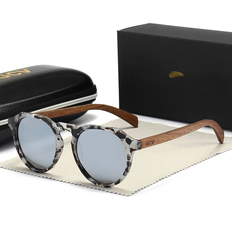 Walnut Wood Hawksbill Leopard Grain Polarized Sunglasses - Ultralight Frames