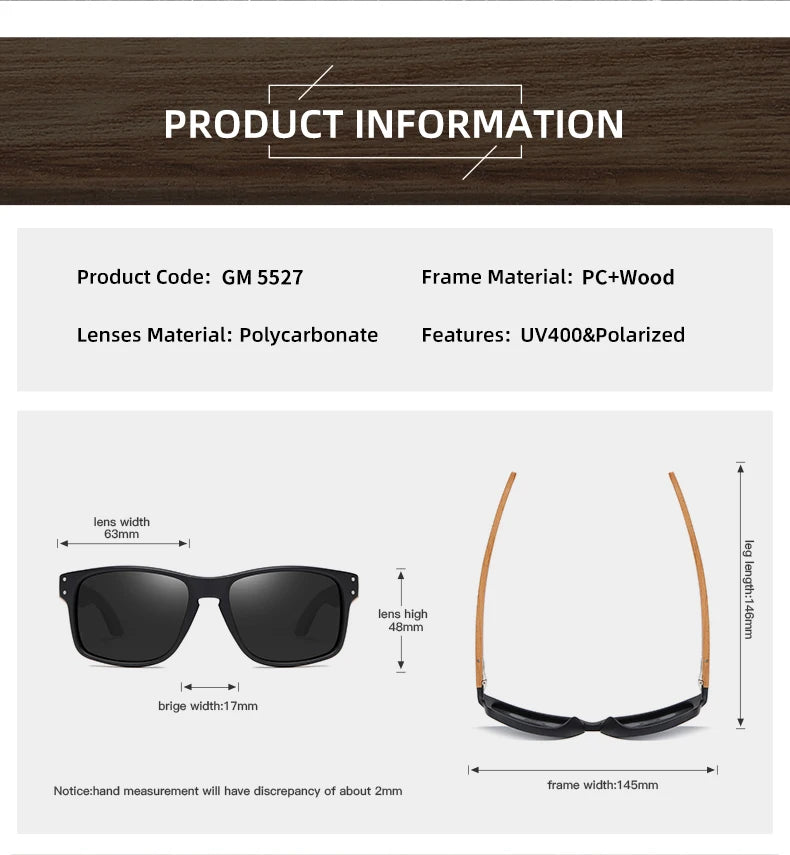 Beech Wood Handmade Sunglasses -Polarized Eyewear, Reinforced Hinge